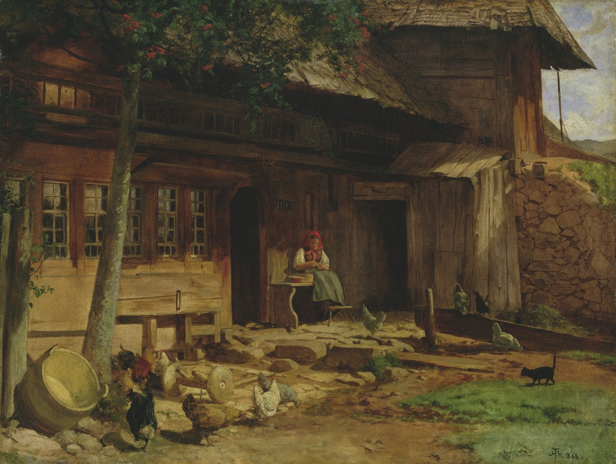 Thoma -Scheunenauffahrt am Elternhaus in Bernau- 6140 JPG    Vergl Abb . Thoma -Das Elternhaus des Künstlers- 1866 Öl auf Pappe 62,5 x 82 cm Haburger Kunsthalle Inv. Nr. 1541.jpg